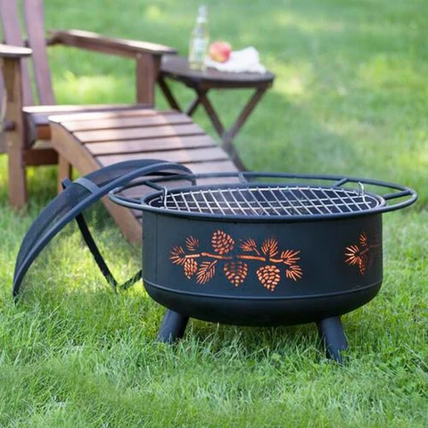 Solikefire 29.5-in Pine Cone Carved Steel Wood Burning Fire Pit