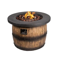 Solikefire 34.5-in Wooden Barrel Shape Gray Tabletop Propane Gas Fire Pit Table